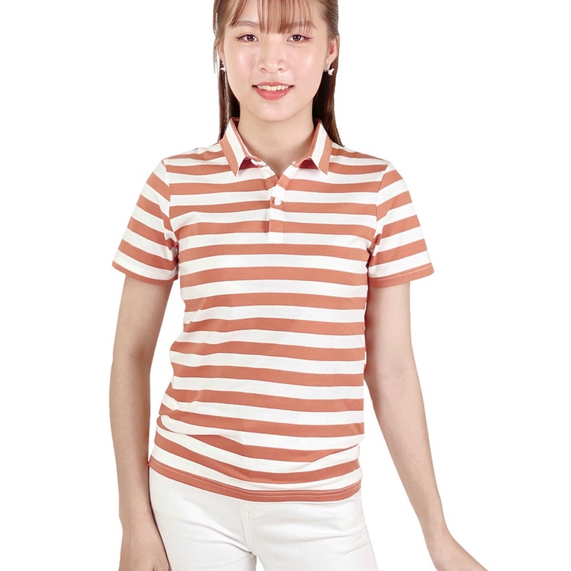 Áo thun nữ Cổ Sơ Mi (Cổ trụ) TOLI, chất cotton 4 chiều mềm mịn, co dãn Sọc ngang 2cm thời trang