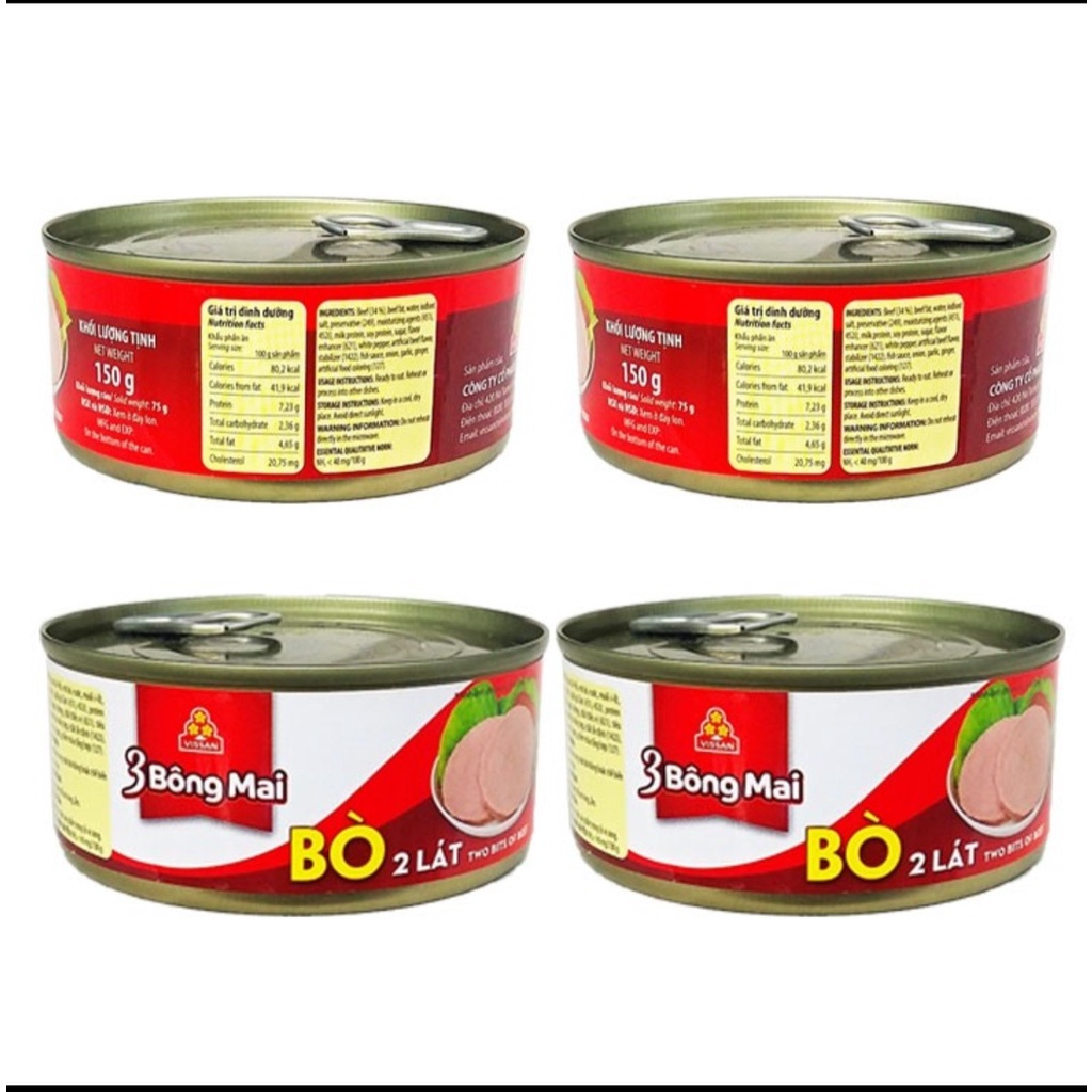 Combo 4 Hộp  Bò 2 lát 3 Bông mai Vissan ( 4 Hộp x 150gr)