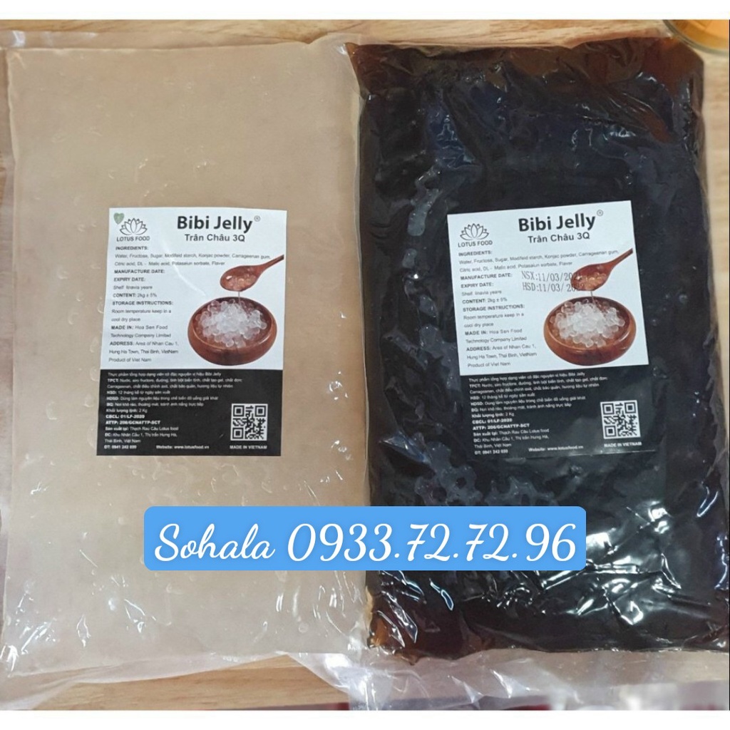 Trân châu trắng ngọc trai 3Q Bibi túi 2kg dai giòn, ăn liền