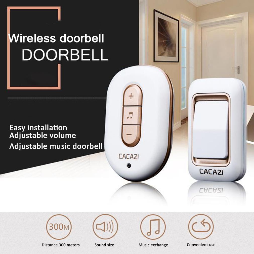 Plug-in Wireless Doorbell AC Door Ring Waterproof Button Transmitter Receiver