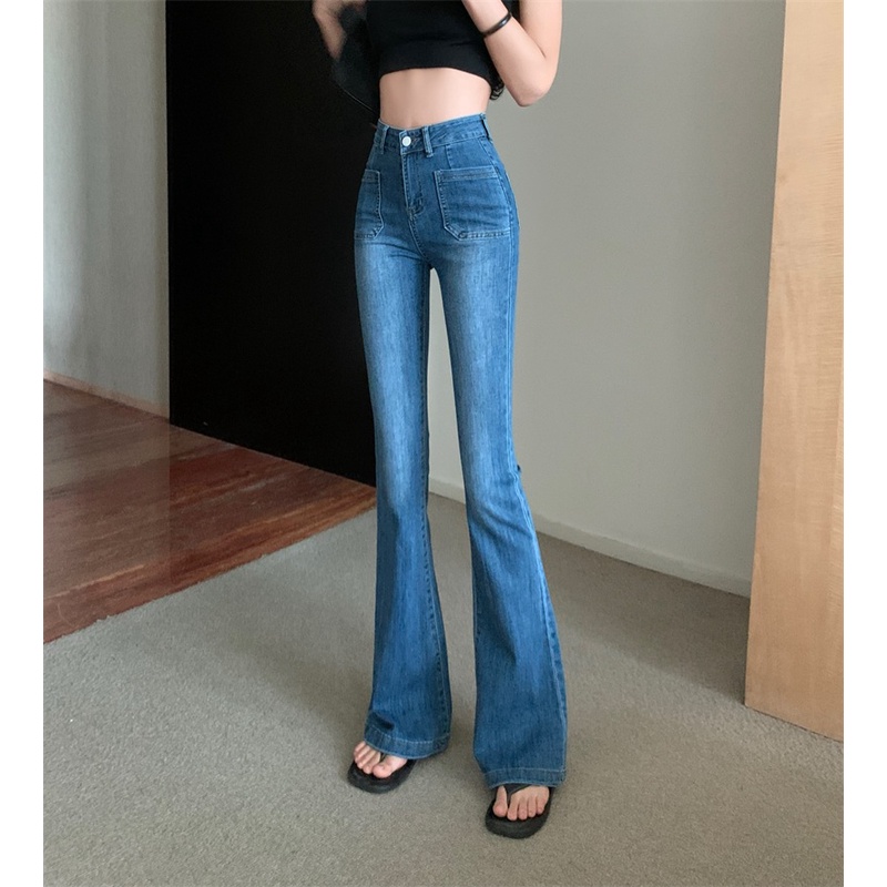 Cocory vn Quần Jeans Nữ Lưng Cao Ống Loe Thời Trang