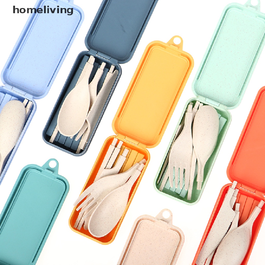 Bộ Muỗng Đũa Nĩa Bằng Lúa Mạch Gấp Gọn Kèm Hộp Đựng Tiện Lợi