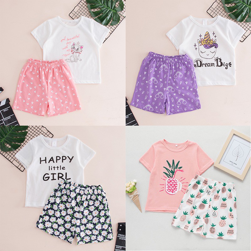 Set Áo Thun Tay Ngắn &amp; Quần Short Cho Bé Gái