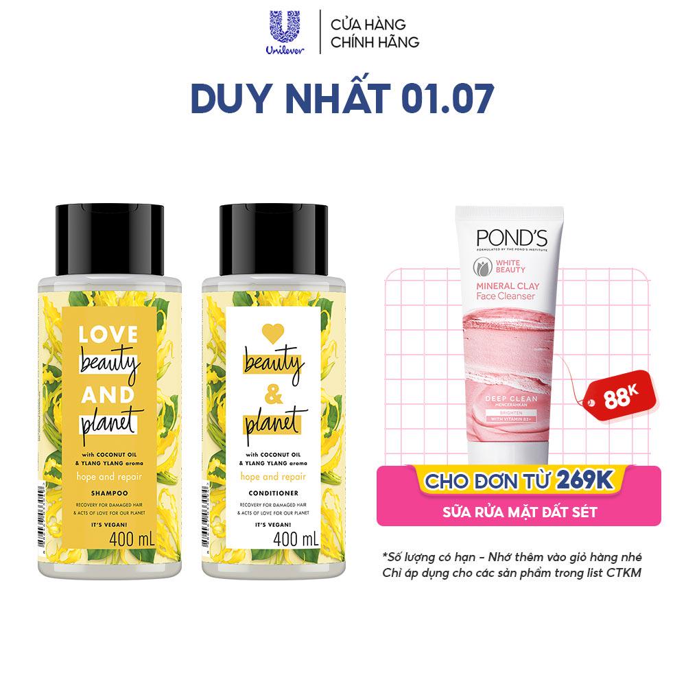 Combo dầu gội xả LBP phục hồi hư tổn & ngăn chẻ ngọn với 100% dầu dừa organic và hương hoa ngọc lan tây