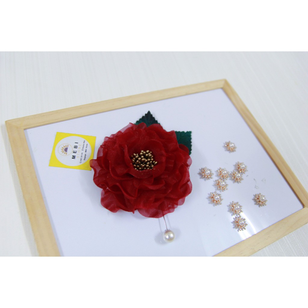 (ảnh thật 100%) Hoa cài áo handmade mẫu hoa mẫu đơn vải voan size 10-11cm