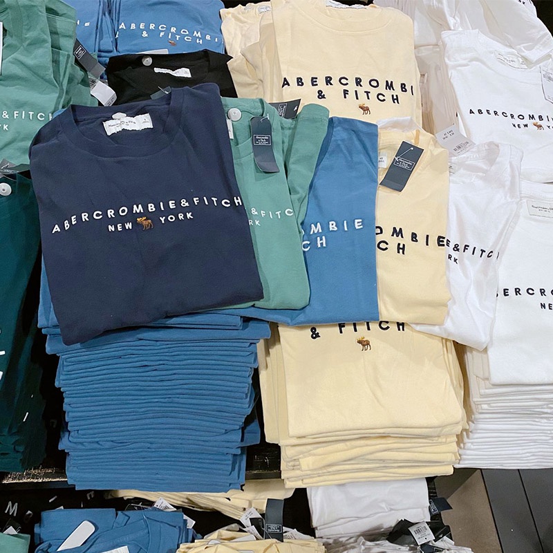 Áo Thun Cotton Tay Ngắn Cổ Tròn In Chữ Abercrombie Fitch American Phối Logo Thời Trang Cho Nam