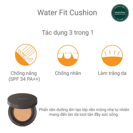 Phấn nước trang điểm dưỡng ẩm innisfree Water Fit Cushion SPF45 PA++ 14G | BigBuy360 - bigbuy360.vn