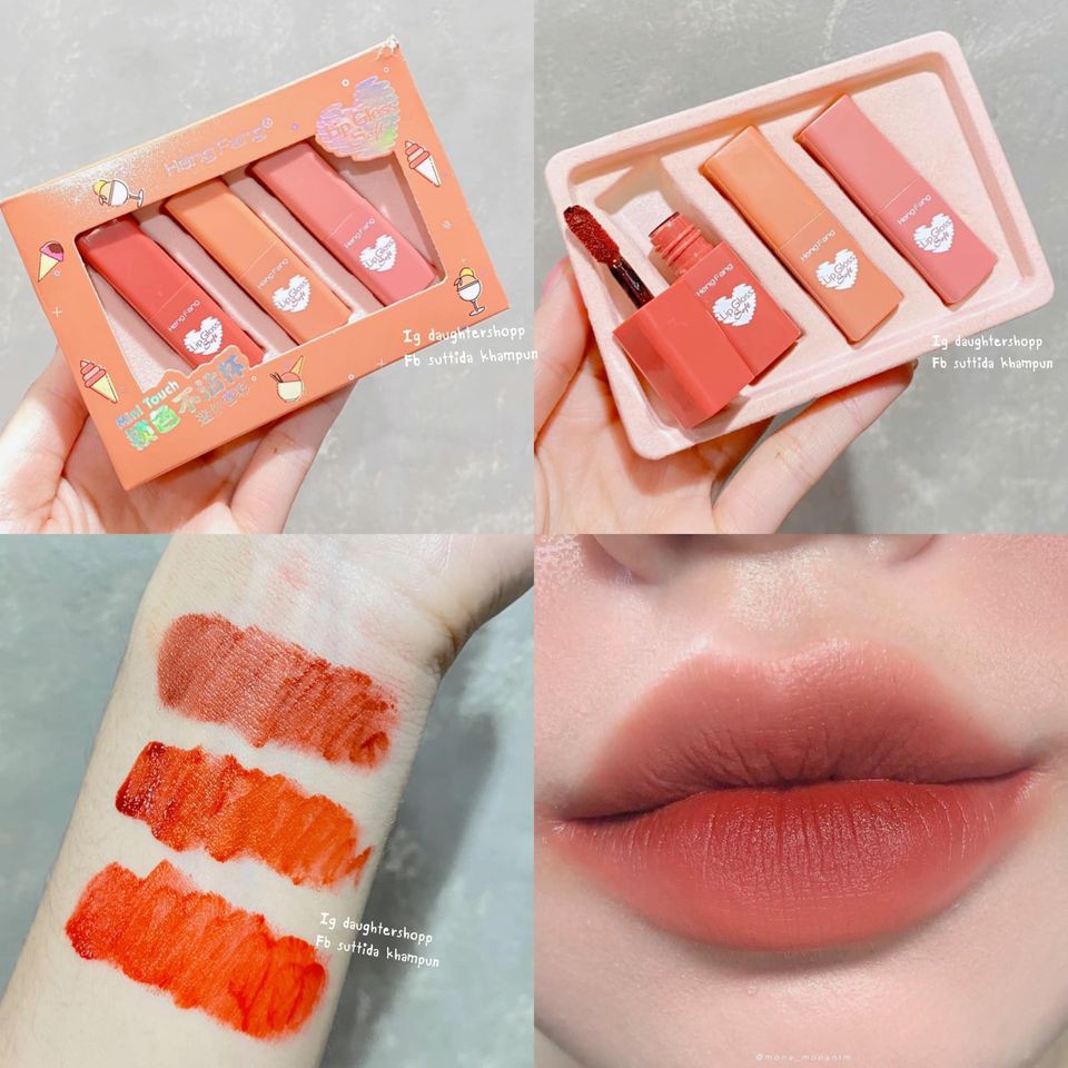 Set Son Lì 3 thỏi MINI TOUCH H7049 Hengfang nội địa sỉ rẻ lâu trôi mềm mịn chuẩn màu thơm mút matte lipstick bộ son