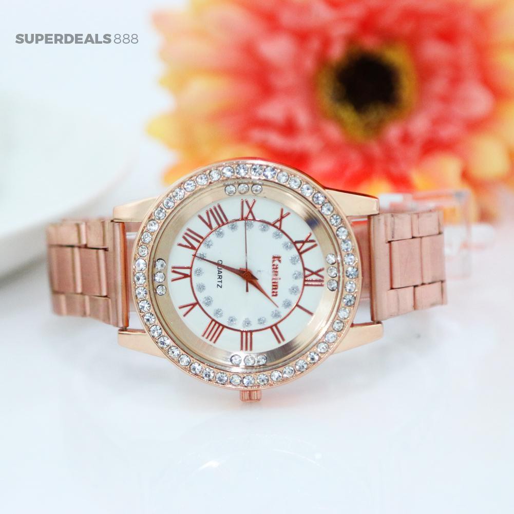 Đồng Hồ Analog Máy Quartz Nữ Đính Hột Xoàn Dây Thép Không Gỉ Thời Trang