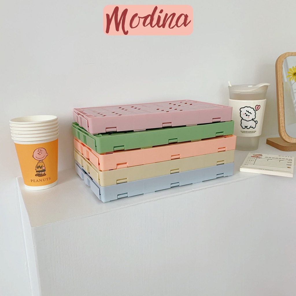 Kệ mini để bàn, rổ nhựa gấp gọn MODINA trang trí bàn học đựng bút sticker