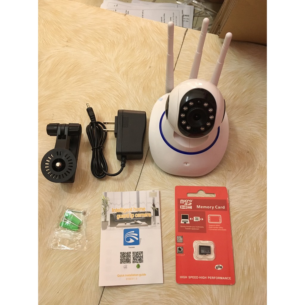 [Mã 267ELSALE hoàn 7% đơn 300K] Combo camera 3 râu dùng phần mềm yousee tặng thẻ nhớ 32GB
