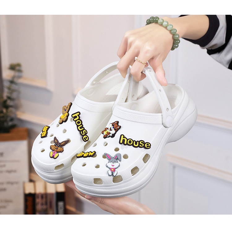Sục Crocss đế cao 6cm màu trắng full - chất liệu EVA siêu mềm, siêu nhẹ, Tặng kèm Jiibbitz