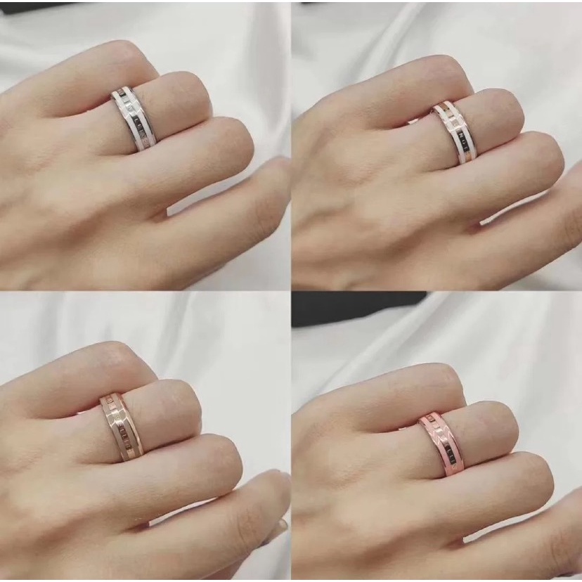 Nhẫn Thép Titan Mạ Vàng Hồng 18K In Chữ Chống Mồ Hôi