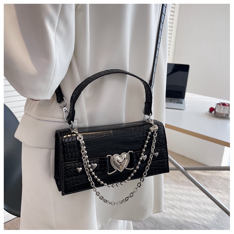 Túi Xách JASMIN NOIR Nắp Gập Họa Tiết Da Cá Sấu Phối Dây Xích Thời Trang Sang Trọng Cho Nữ