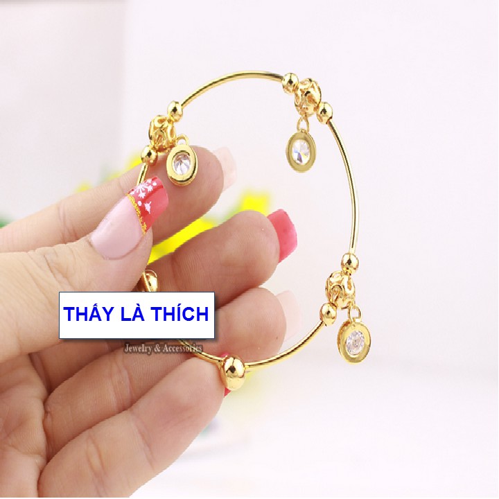 Vòng lắc chân vàng bé gái Freesize mặt hình tròn phối châu - Cam kết 1 đổi 1 nếu hoen, gỉ sét | BigBuy360 - bigbuy360.vn