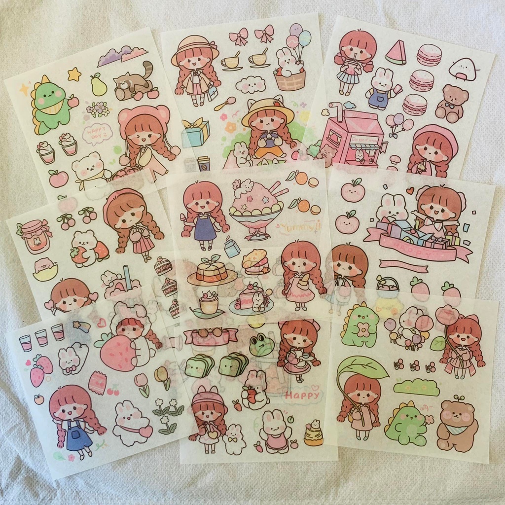 Hộp Sticker Và Washi Kèm Dao Rọc Giấy,Hộp Sticker Dễ Thương Có Dao Cắt