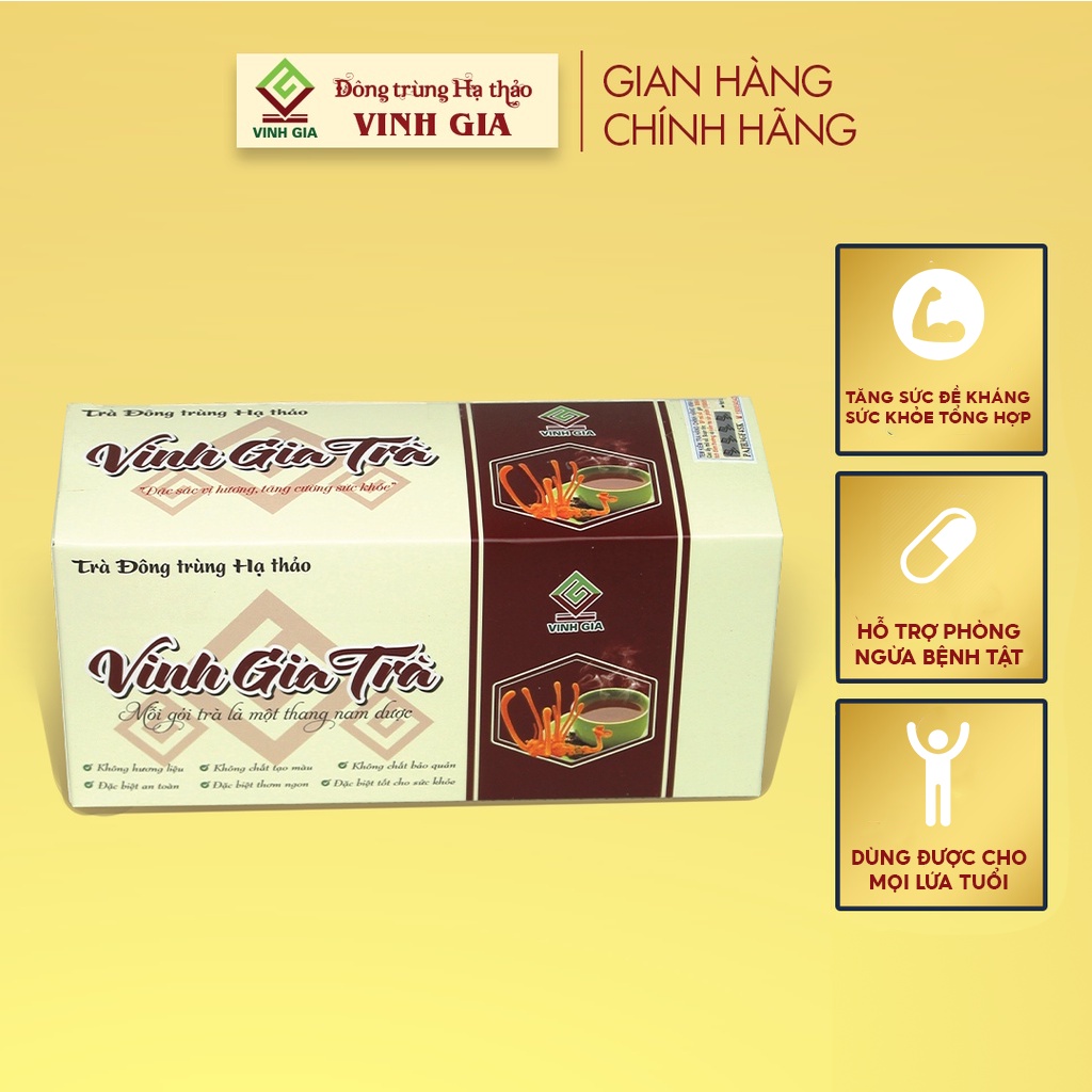 Combo 04 Hộp Trà Đông Trùng Hạ Thảo Vinh Gia Giúp Tăng Sức Đề Kháng Dành Cho Mọi Lứa Tuổi – Hộp 24 Gói