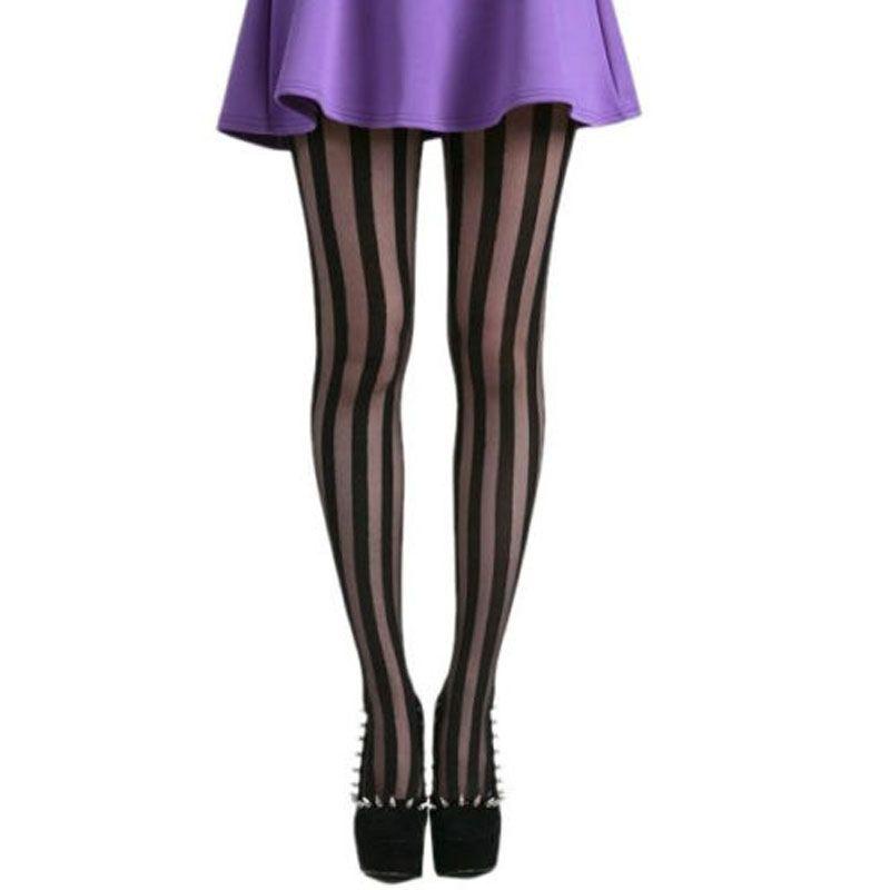 IVORY Vớ Nữ Kẻ Sọc Dọc Màu Ngà Phong Cách Punk Gothic