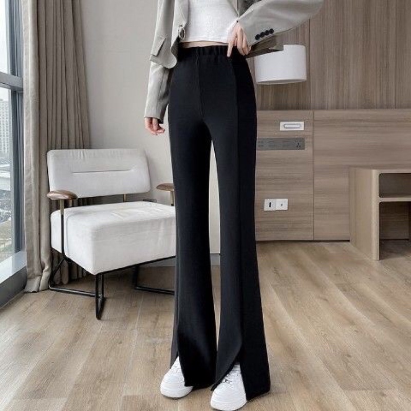 Quần ống loe xẻ gấu lưng cao 1khuy khóa trước kiểu dáng hàn quốc mã 89