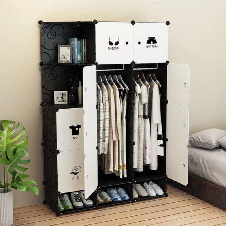 Tủ nhựa ghép-Tủ đựng quần áo 12 ô và 3 ô giày