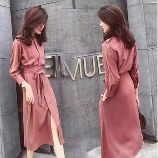 Đầm Midi Sơmi Xẻ Tà Cột Nơ Eo ( Kèm Hình Chụp Thật)