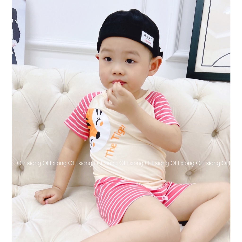 Bộ thun lạnh túi zip cộc tay cho bé kẻ phối tay