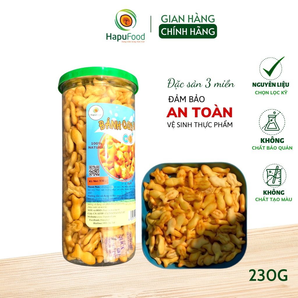 Bánh quy bơ hình cá HAPUFOOD ăn liền hộp 230G, thơm ngon, giòn rụm bổ dưỡng, ATVSTP