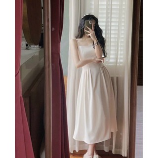 Đầm midi trắng 2s chít eo