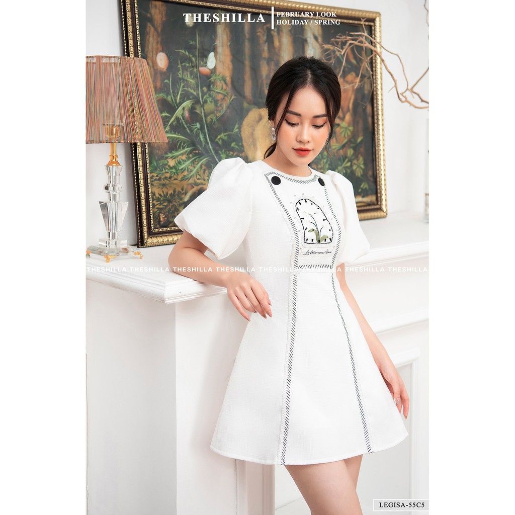 Váy thiết kế cao cấp màu trắng thêu hoa thủ công đính pha lê tay phồng [ Có video + Ảnh thật ] The Shilla - Legisa-55C5 | BigBuy360 - bigbuy360.vn