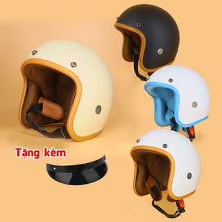 Mũ bảo hiểm 3/4 đầu SRT Classic viền nâu, lót màu cao cấp - (tặng kèm lưỡi trai gắn nón)