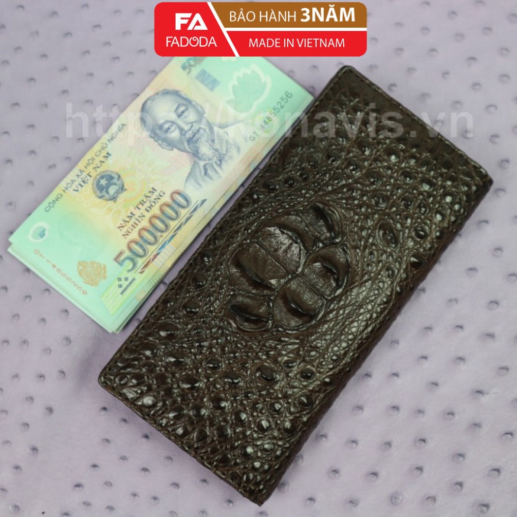 Ví dài cầm tay da cá sấu Fadoda làm từ phần gù màu nâu xanh nổi bật dễ dàng phối đồ - FCW10-02G - Bảo hành chính hãng