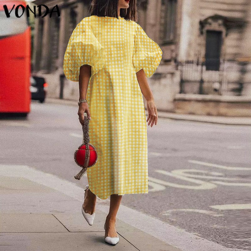 Đầm Vonda Tay 3/4 Dáng Rộng Kẻ Sọc Caro Thời Trang Mùa Hè Cho Nữ | BigBuy360 - bigbuy360.vn