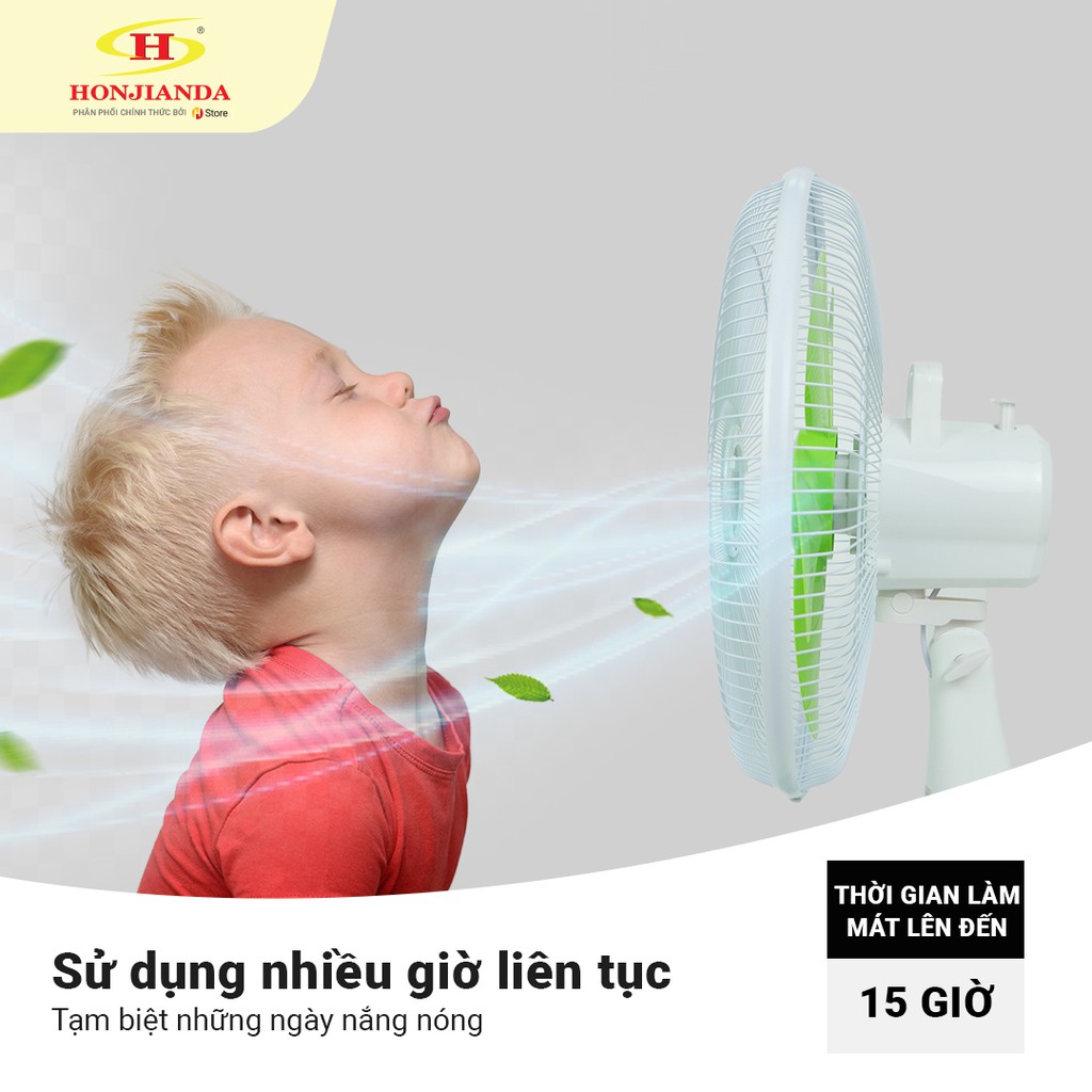 Quạt sạc tích điện để bàn AC&amp;DC 16 inch Honjianda FL316 - có đèn LED hỗ trợ cúp điện