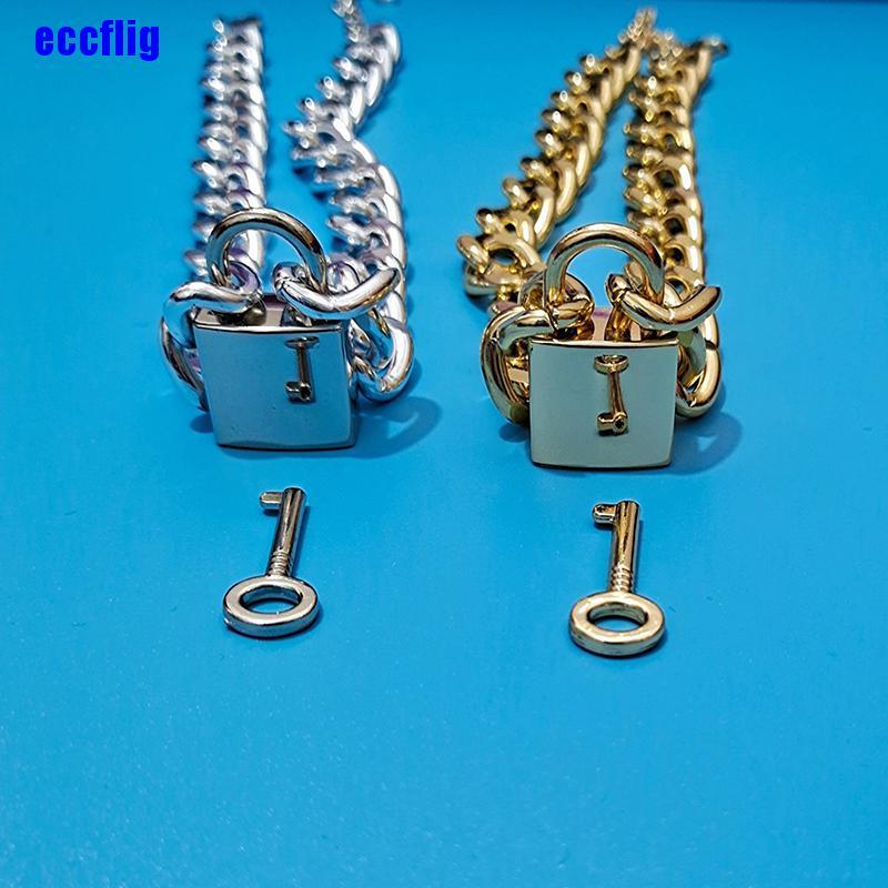 ECC Vintage Opening Lock Pendant Choker Fashion Thick Link Chain Necklace Jewelry