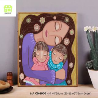 Khung dày 2.5cm Tranh số hóa Mẹ và Con CN4000 size 40x50 đã căng khung và đầy đủ phụ kiện