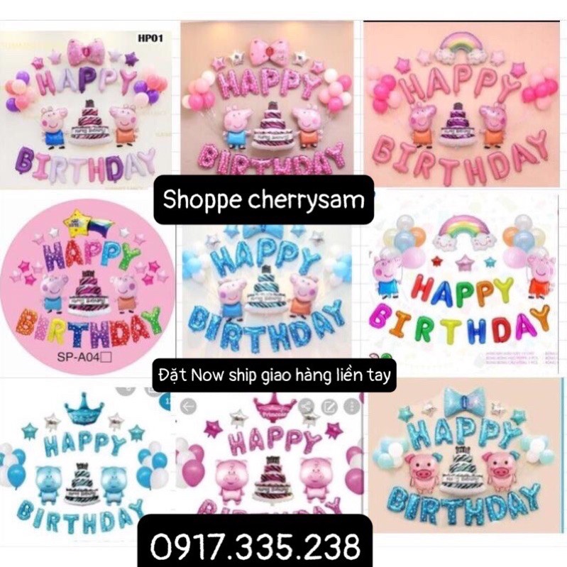 SET BÓNG 6 Bóng Phối  màu SINH NHẬT BÉ HEO , HEO PEPPA, CHO BÉ TRAI BÉ GÁI THÔI NÔI