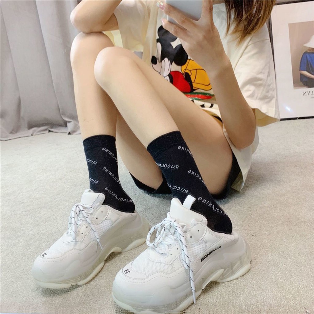 Tất nam nữ cao cổ in hình chữ cực ngần_ Vớ len nam nữ cao cổ cá tính Set 5 đôi