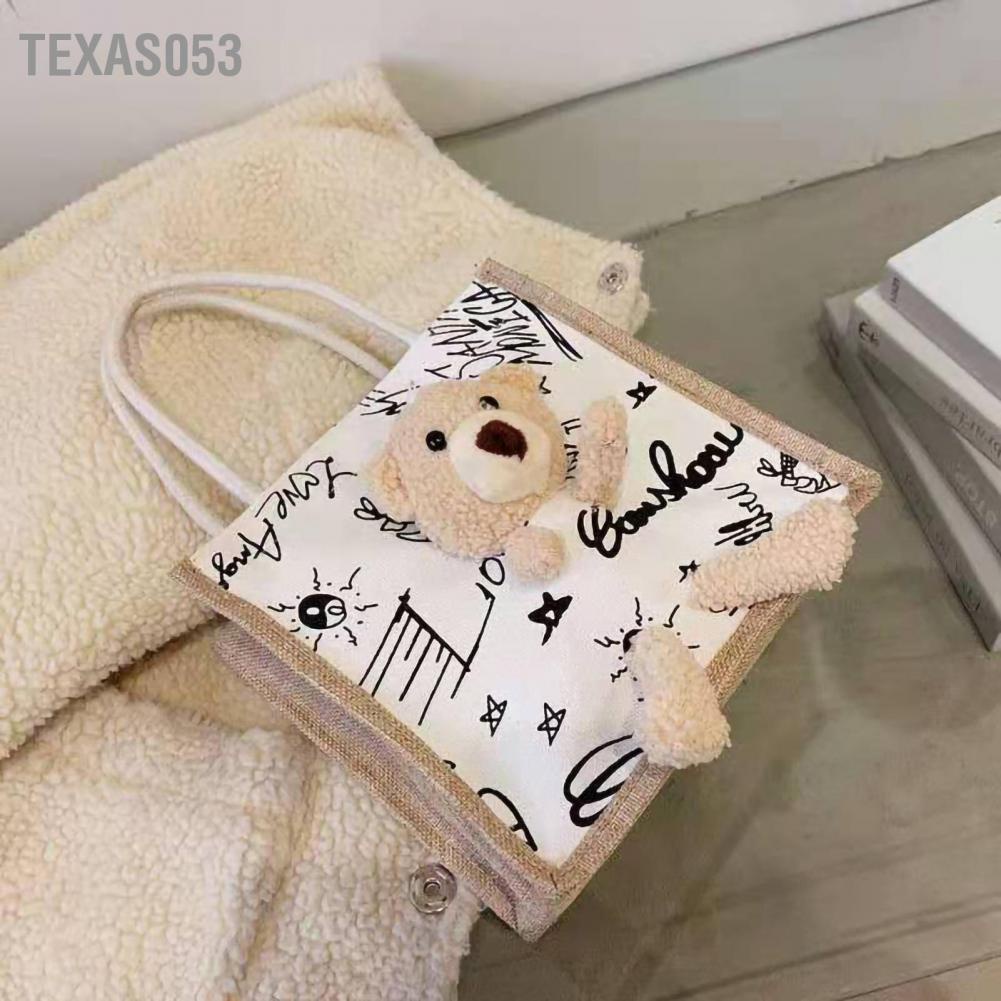 Túi Tote Đeo Vai Texas053 Bằng Vải Bạt Đa Chức Năng In Hình Gấu Dễ Thương Cho Nữ