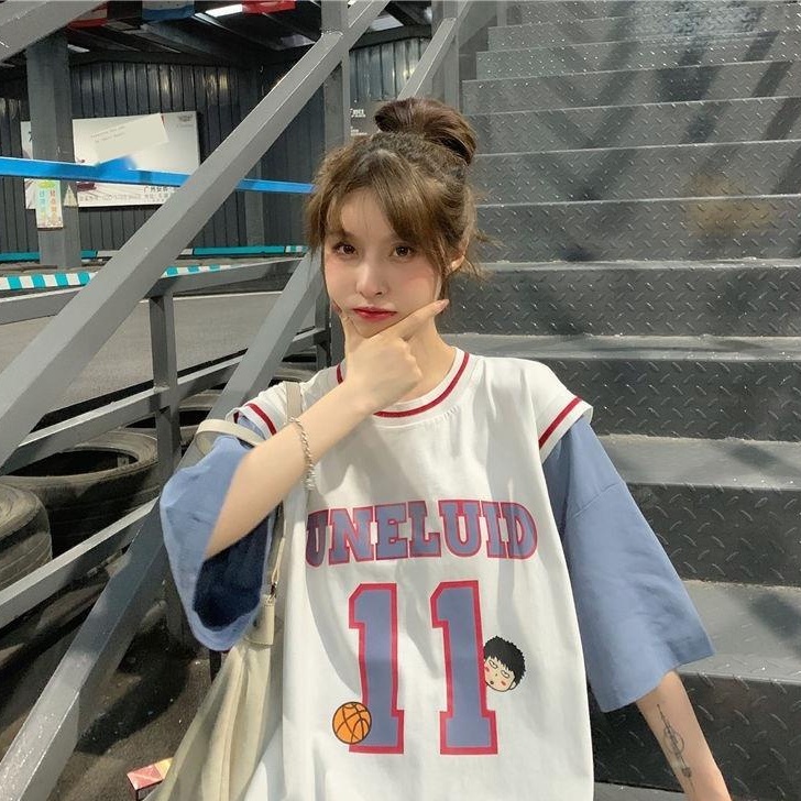 thời trang ulzzang nửa tay áo phong cách hàn quốc cô gái áo thun đồng phục bóng rổ dễ thương | BigBuy360 - bigbuy360.vn