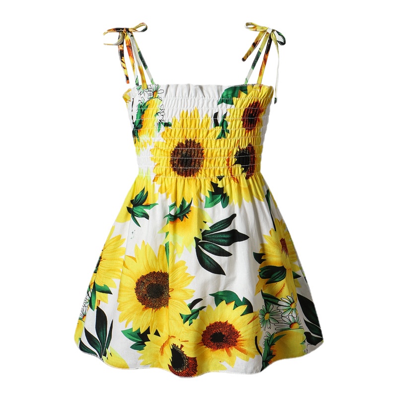 Đầm Công Chúa Hai Dây Không Tay Bằng Vải Cotton In Hoa Thời Trang Mùa Hè Dành Cho Bé Gái 1-6 Tuổi