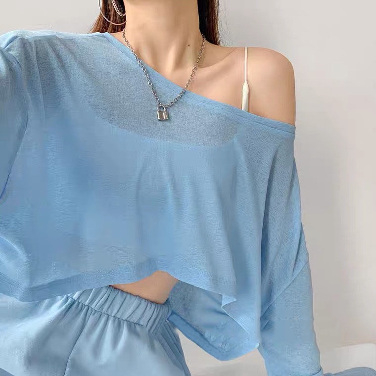 Áo Thun Dệt Kim Tay Dài Cổ Tròn Dáng Ngắn Thời Trang Mùa Hè Quyến Rũ Cho Nữ