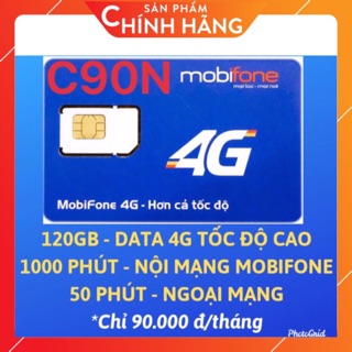 [FREE THÁNG ĐẦU] SIM 4G C90N MOBIFON ĐẦUGỌI FREE 1000P NỘI MẠNG + 50P LIÊN MẠNG + 120GB
