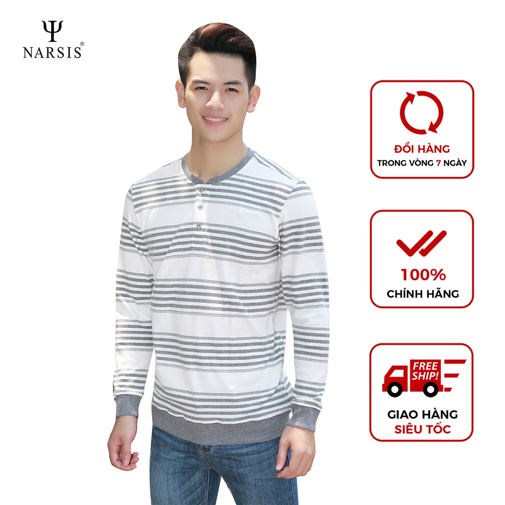 Áo nam dài tay cổ tròn Narsis D7049