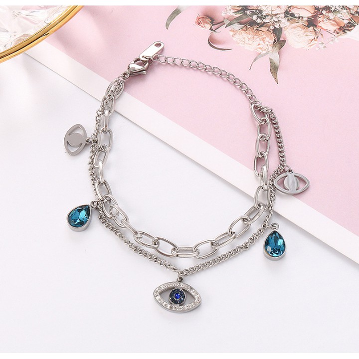 Lắc tay titan hình ánh mắt xen kẽ giọt ngước siêu đẹp, bền màu, hợp thời trang