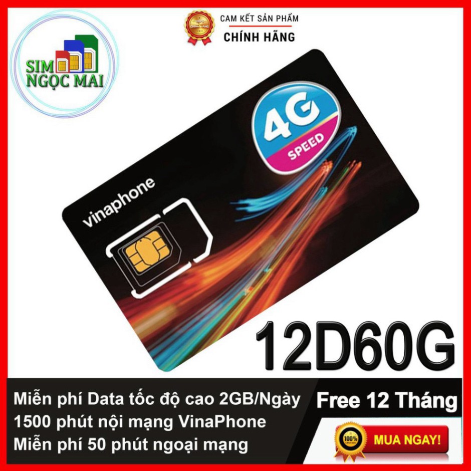 BIG SALE [FREE 12T] Sim 4G Vinaphone Trọn Gói 1 Năm Không Cần Nạp Tiền - D500 - D500T - 12D60G - 12VD89 - 12VD149 - SIM 