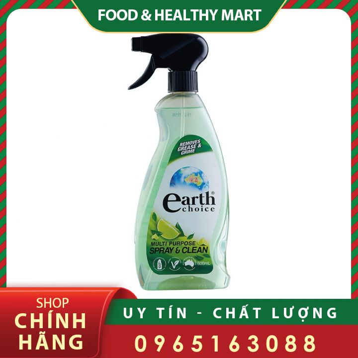 Nước Lau Đa Năng Earth Choice Úc 600Ml Gốc Thực Vật Hương Chanh Tươi Và Húng Quế Food Healthy Mart
