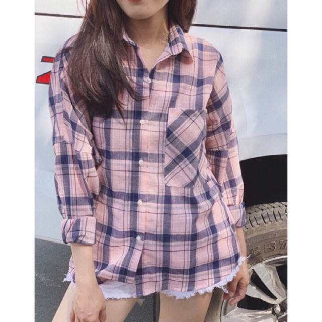 Sơmi Free size Caro hồng (VNXK)