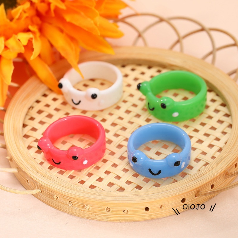 Nhẫn Đôi Hình Chú Ếch Hoạt Hình Bằng Nhựa Acrylic Dễ Thương