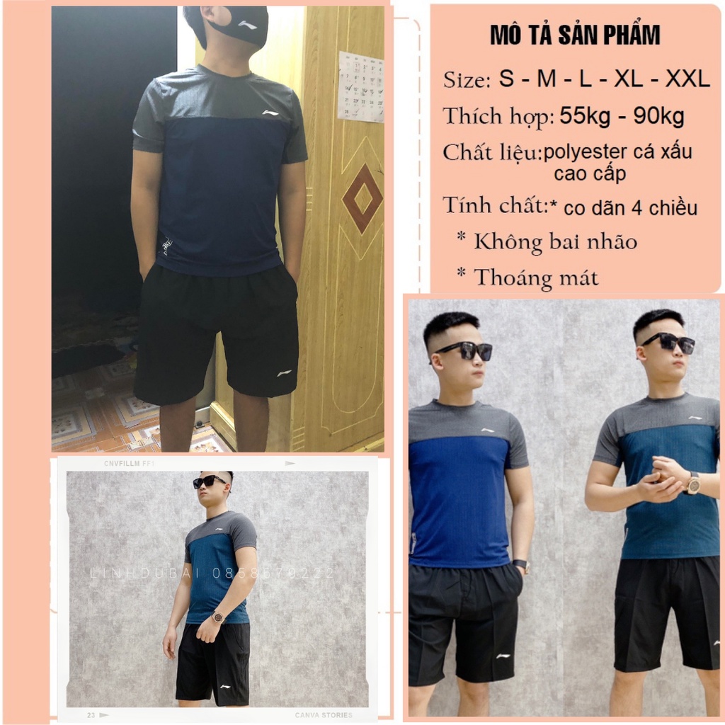 Bộ quần áo ngắn tay nam , áo hè cộc tay LINING cao cấp dành cho nam co dãng thoáng mát