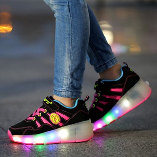 Giày sneaker nữ và trẻ em có một bánh trượt đèn LED